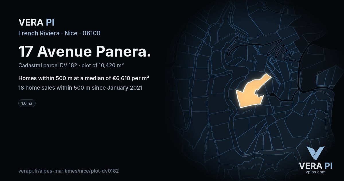 17 Avenue Panera, Nice at night – the plot lit, the parcels around coloured by the prices near them
