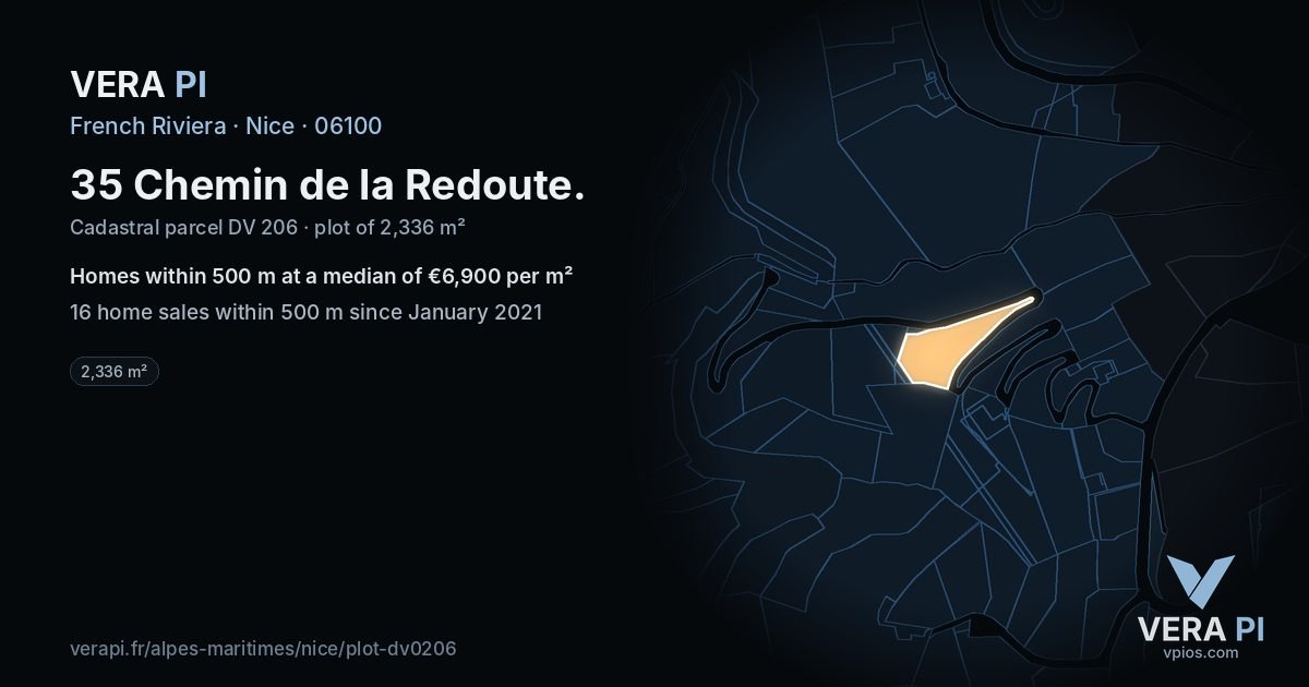 35 Chemin de la Redoute, Nice at night – the plot lit, the parcels around coloured by the prices near them