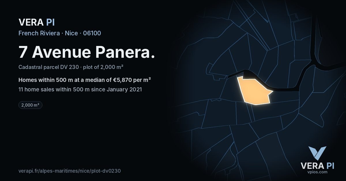 7 Avenue Panera, Nice at night – the plot lit, the parcels around coloured by the prices near them