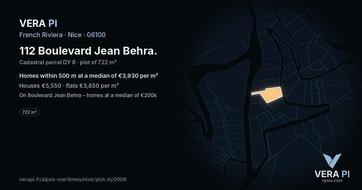 112 Boulevard Jean Behra, Nice at night – the plot lit, the parcels around coloured by the prices near them