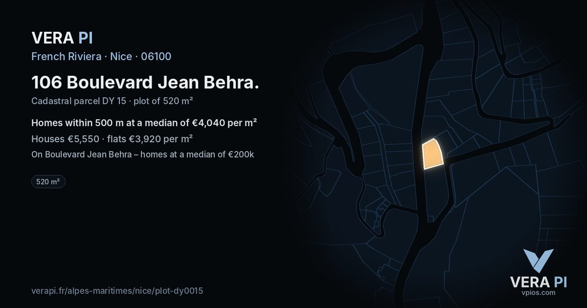 106 Boulevard Jean Behra, Nice at night – the plot lit, the parcels around coloured by the prices near them