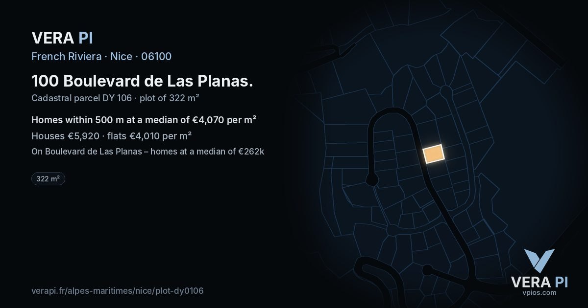 100 Boulevard de Las Planas, Nice at night – the plot lit, the parcels around coloured by the prices near them