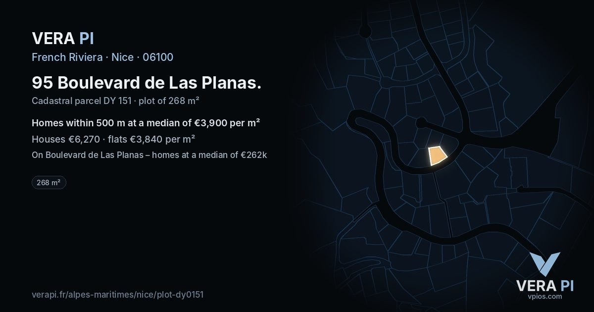 95 Boulevard de Las Planas, Nice at night – the plot lit, the parcels around coloured by the prices near them