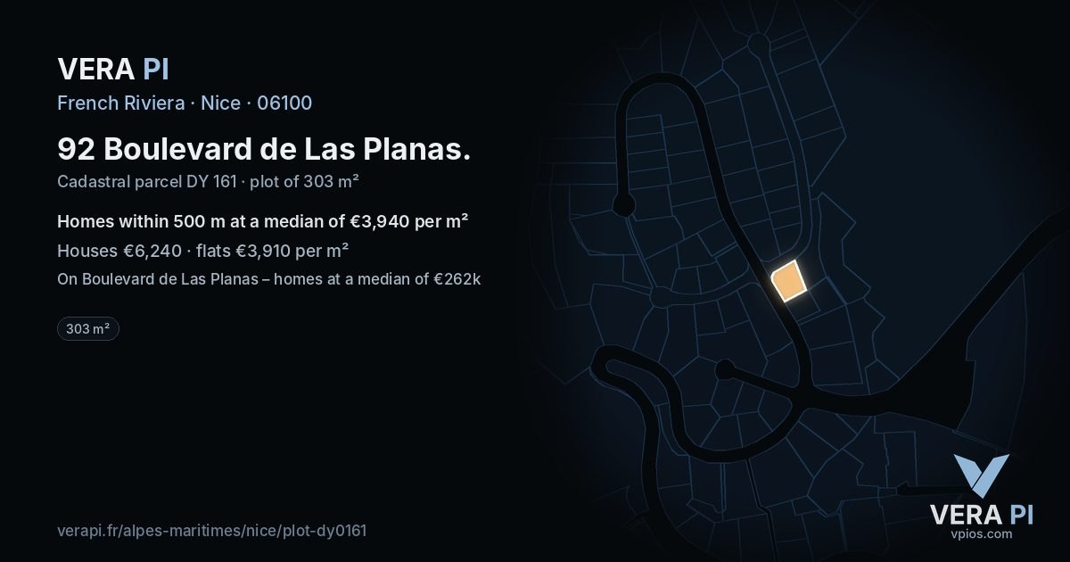 92 Boulevard de Las Planas, Nice at night – the plot lit, the parcels around coloured by the prices near them