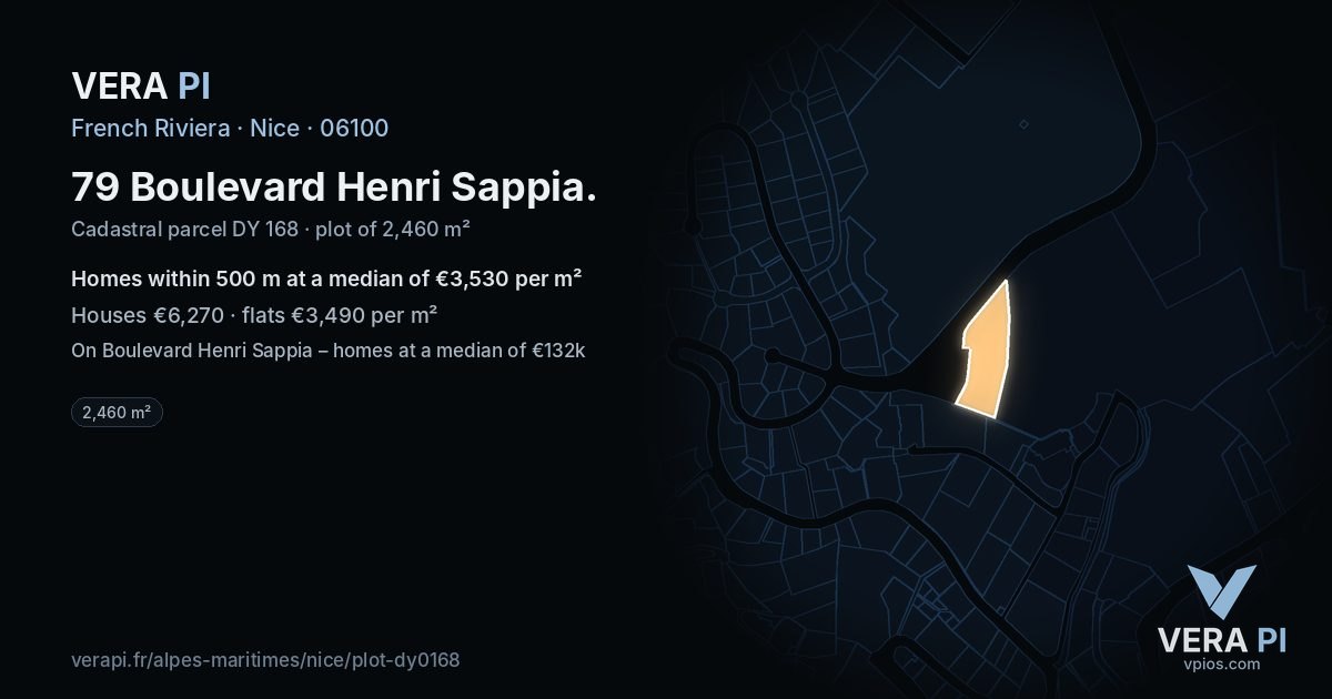 79 Boulevard Henri Sappia, Nice at night – the plot lit, the parcels around coloured by the prices near them