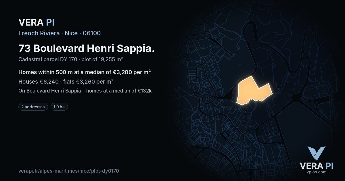 73 Boulevard Henri Sappia, Nice at night – the plot lit, the parcels around coloured by the prices near them