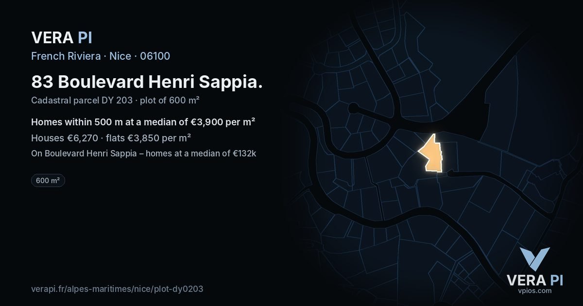 83 Boulevard Henri Sappia, Nice at night – the plot lit, the parcels around coloured by the prices near them