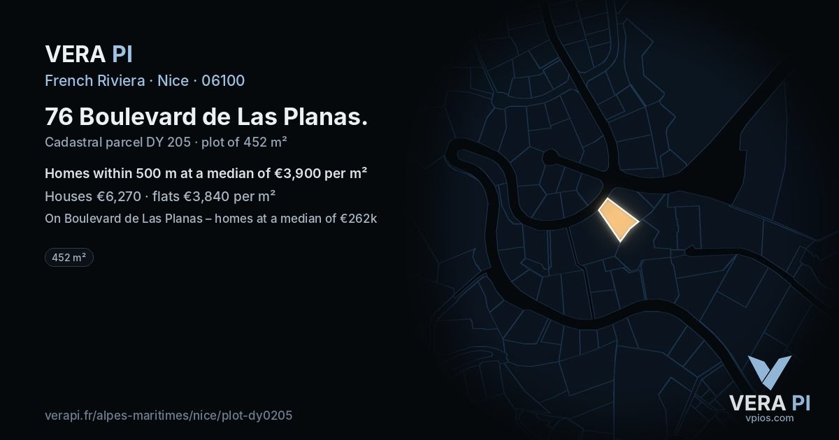 76 Boulevard de Las Planas, Nice at night – the plot lit, the parcels around coloured by the prices near them