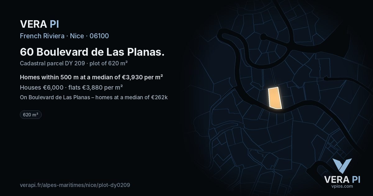 60 Boulevard de Las Planas, Nice at night – the plot lit, the parcels around coloured by the prices near them