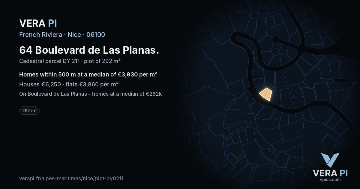 64 Boulevard de Las Planas, Nice at night – the plot lit, the parcels around coloured by the prices near them