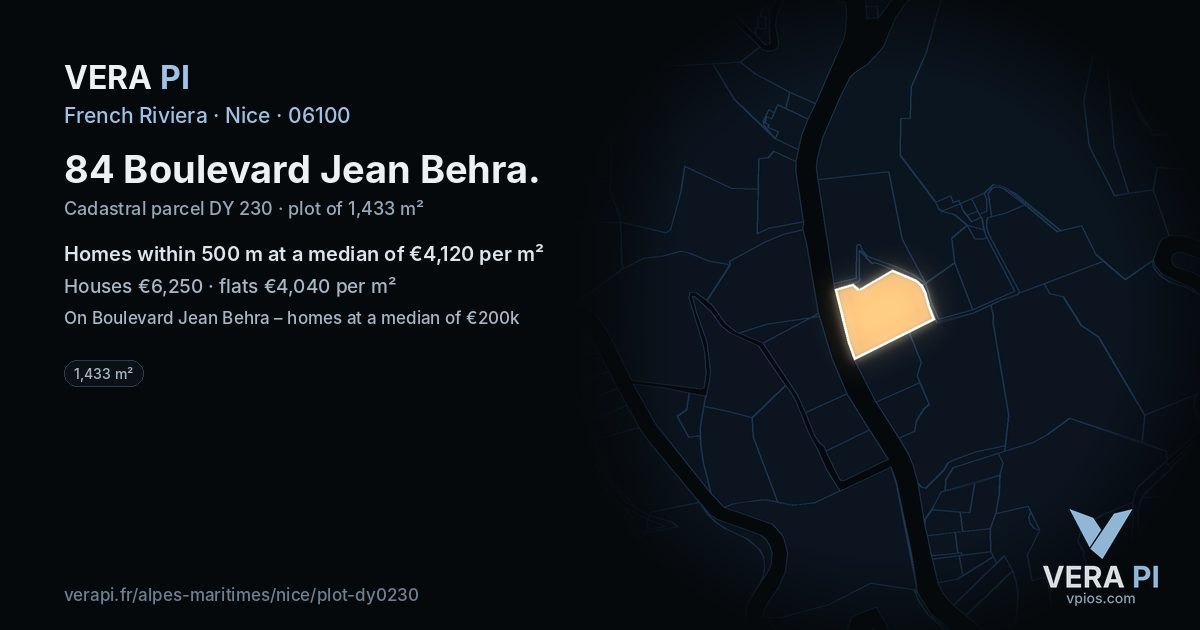 84 Boulevard Jean Behra, Nice at night – the plot lit, the parcels around coloured by the prices near them