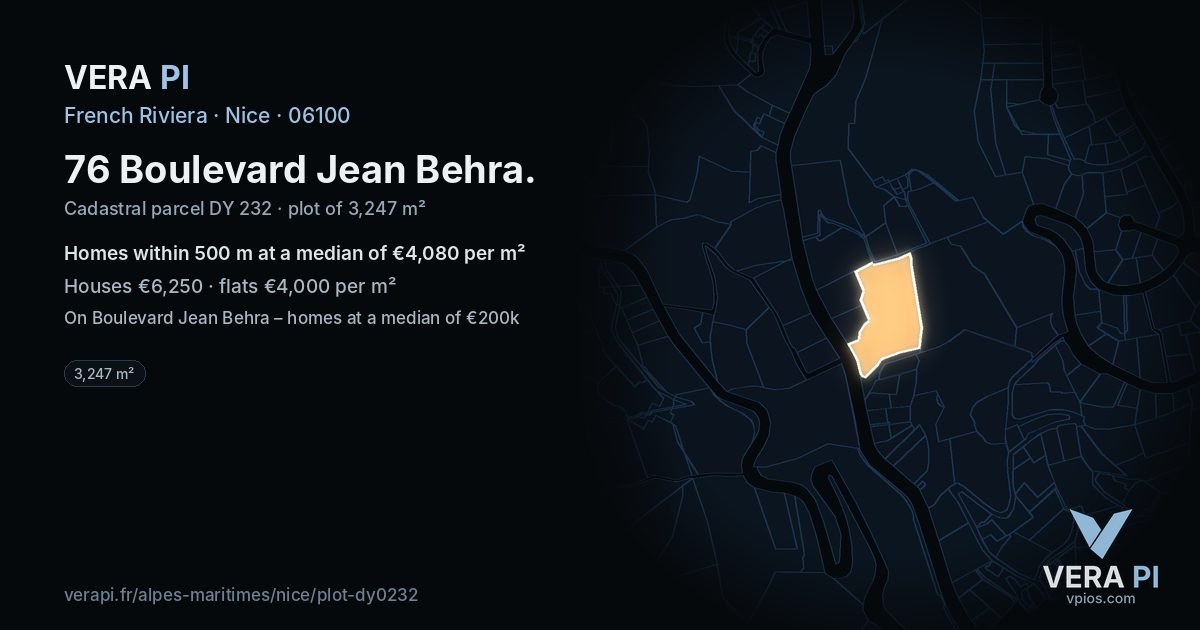 76 Boulevard Jean Behra, Nice at night – the plot lit, the parcels around coloured by the prices near them