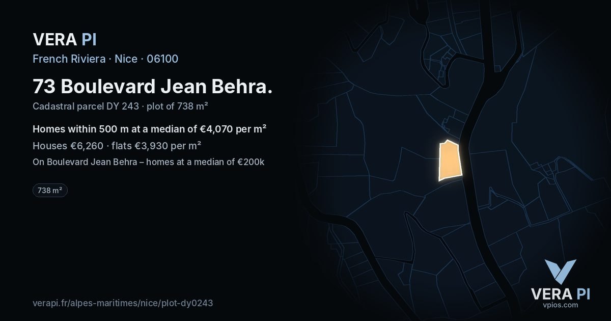 73 Boulevard Jean Behra, Nice at night – the plot lit, the parcels around coloured by the prices near them