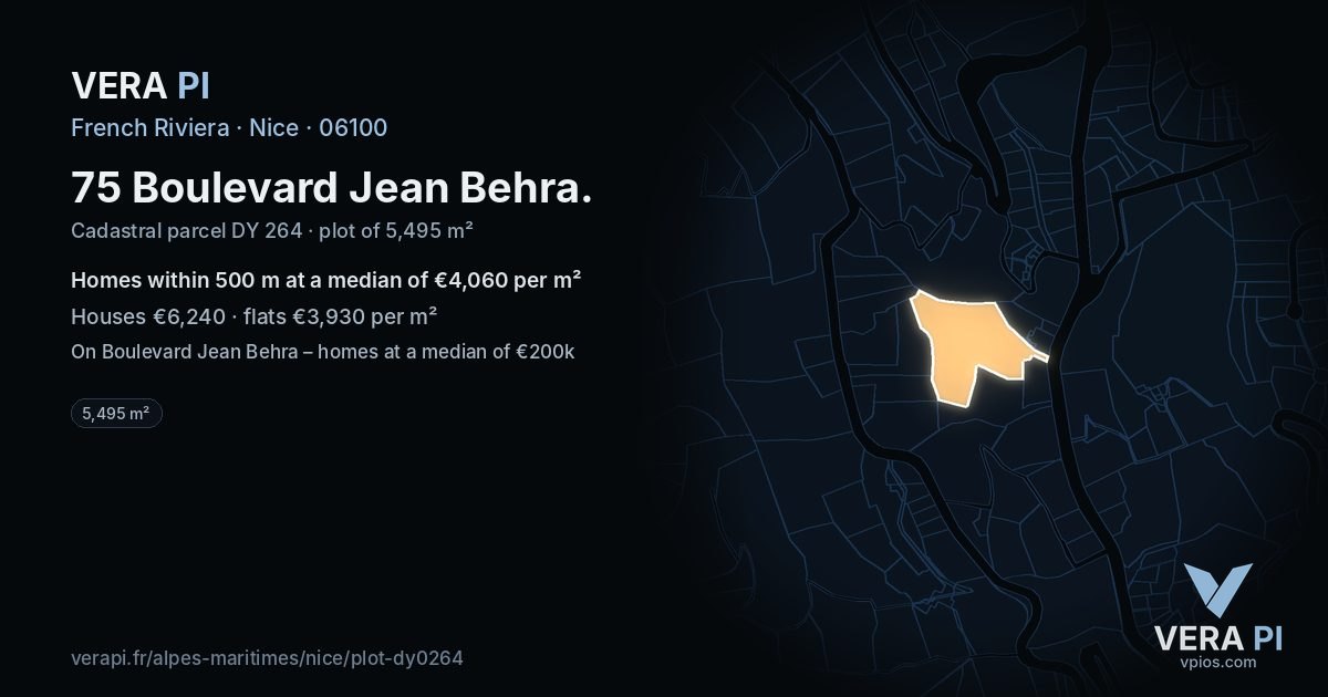 75 Boulevard Jean Behra, Nice at night – the plot lit, the parcels around coloured by the prices near them