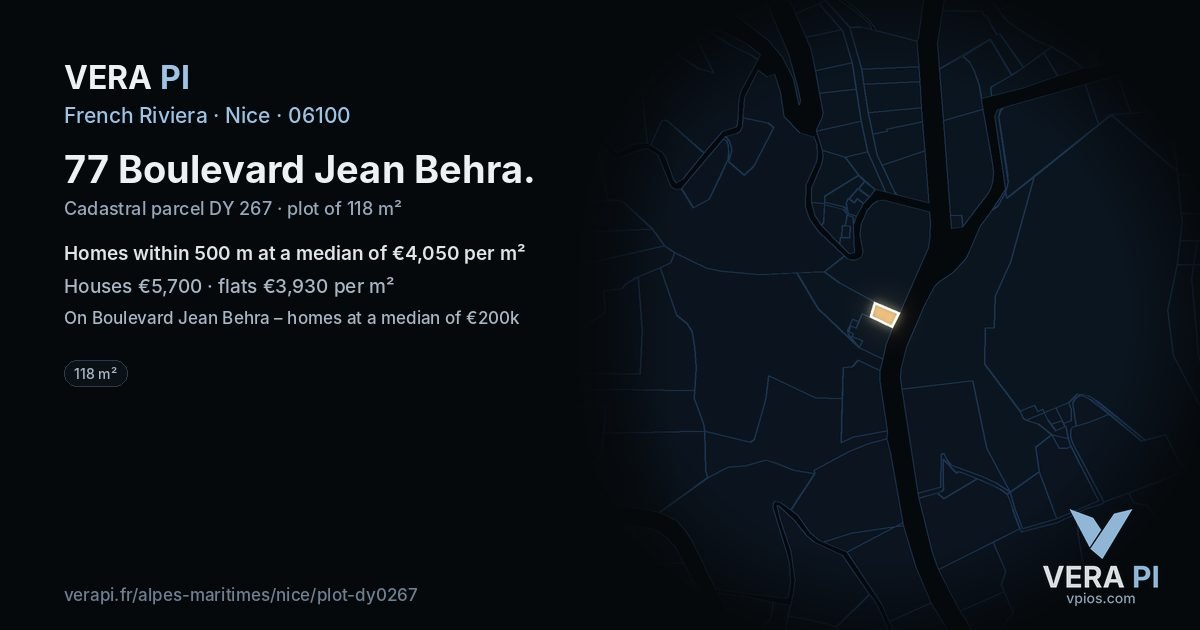 77 Boulevard Jean Behra, Nice at night – the plot lit, the parcels around coloured by the prices near them