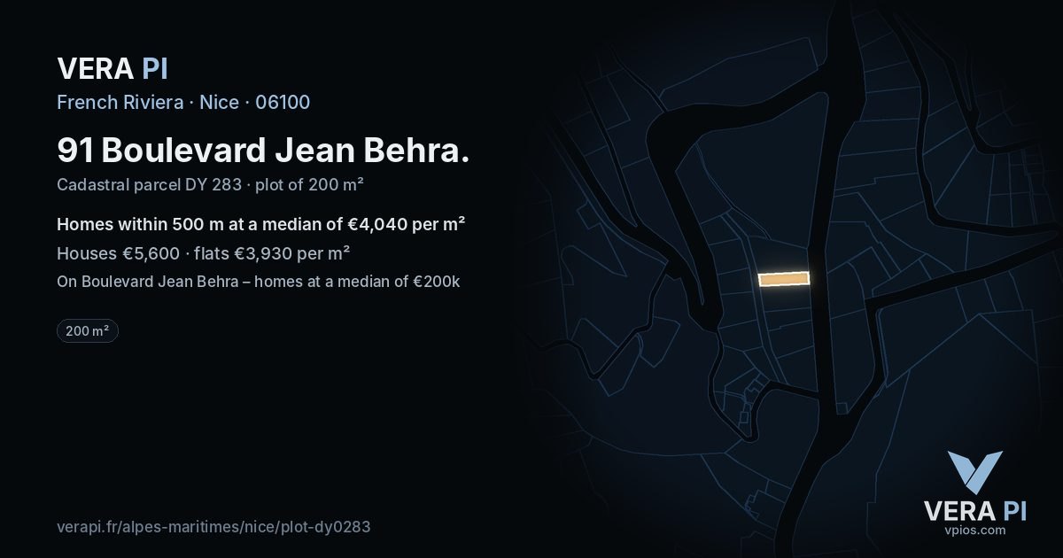 91 Boulevard Jean Behra, Nice at night – the plot lit, the parcels around coloured by the prices near them
