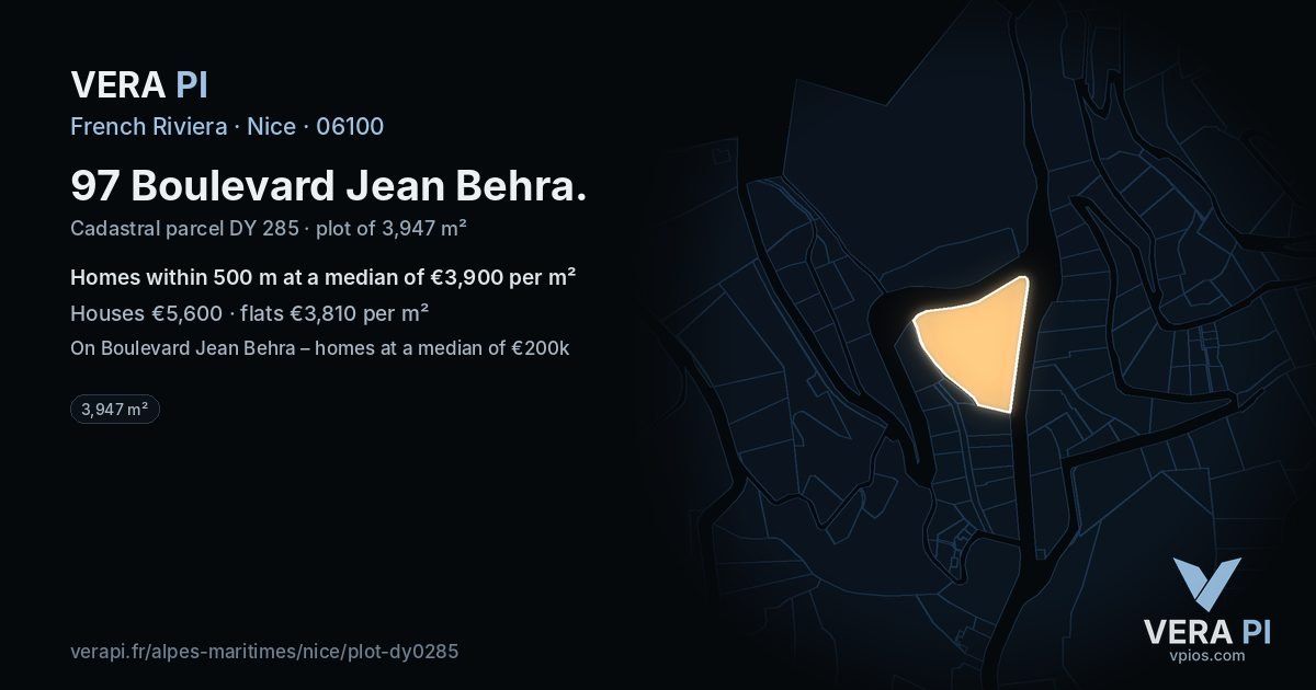97 Boulevard Jean Behra, Nice at night – the plot lit, the parcels around coloured by the prices near them