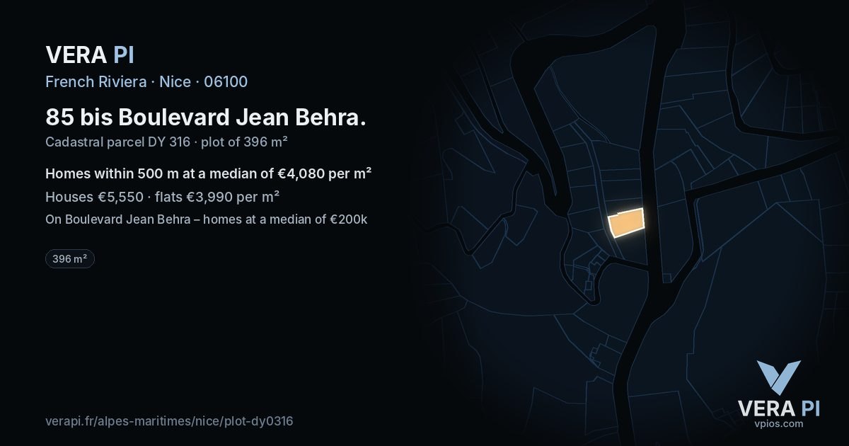 85 bis Boulevard Jean Behra, Nice at night – the plot lit, the parcels around coloured by the prices near them