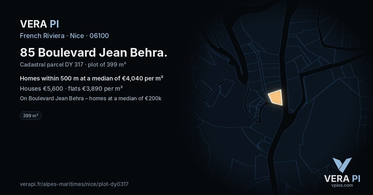 85 Boulevard Jean Behra, Nice at night – the plot lit, the parcels around coloured by the prices near them
