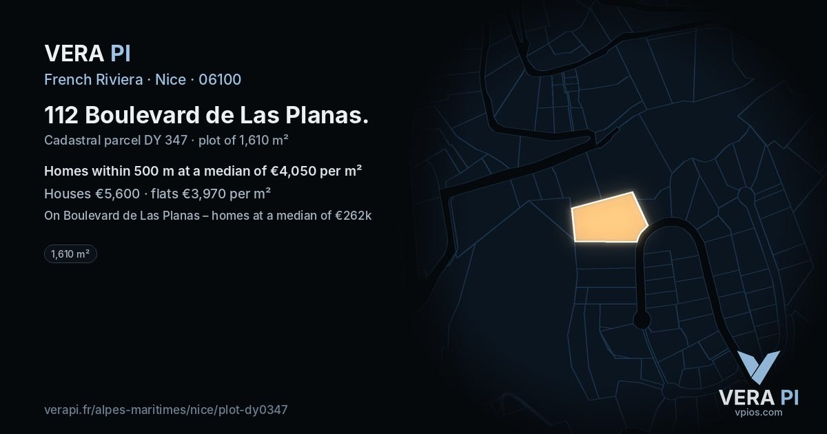 112 Boulevard de Las Planas, Nice at night – the plot lit, the parcels around coloured by the prices near them