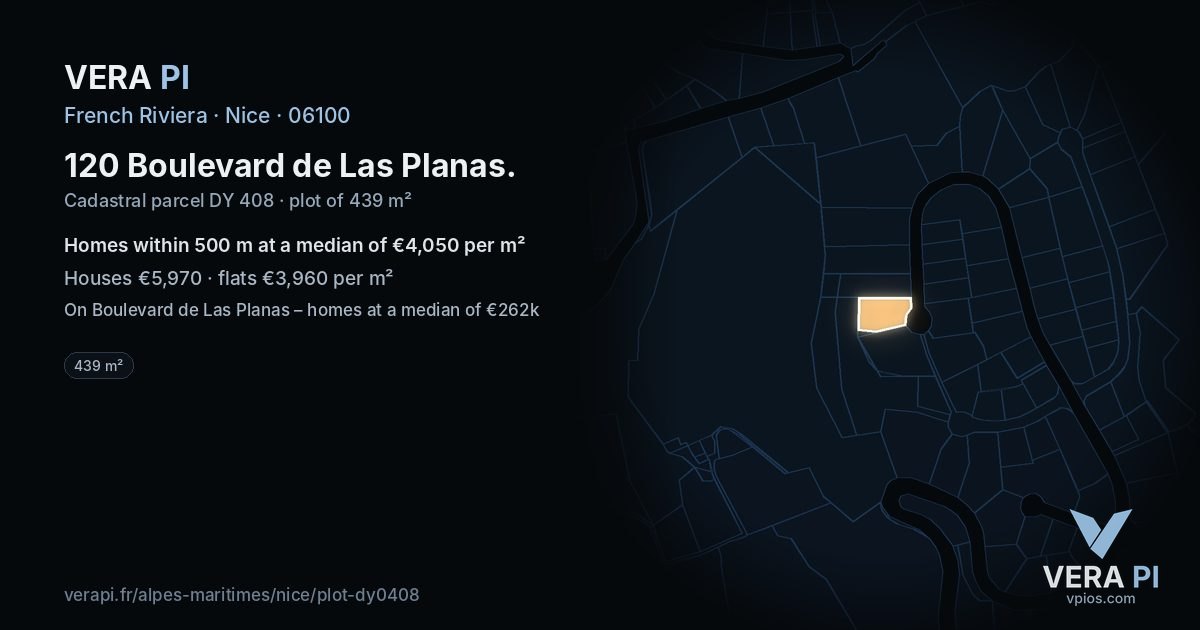 120 Boulevard de Las Planas, Nice at night – the plot lit, the parcels around coloured by the prices near them