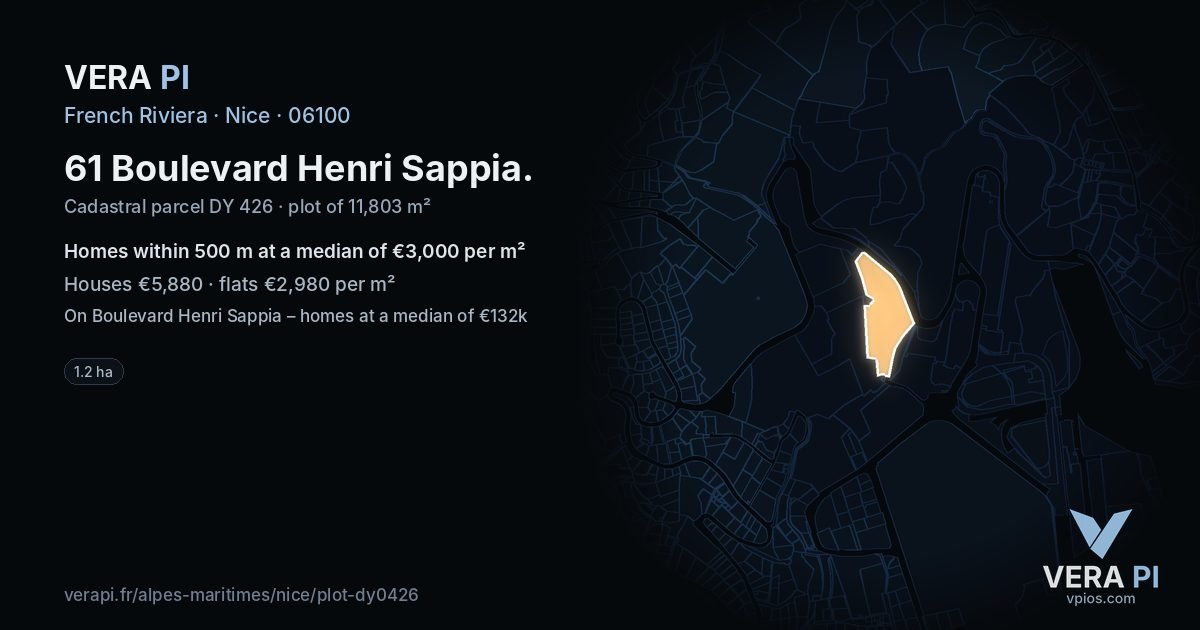 61 Boulevard Henri Sappia, Nice at night – the plot lit, the parcels around coloured by the prices near them