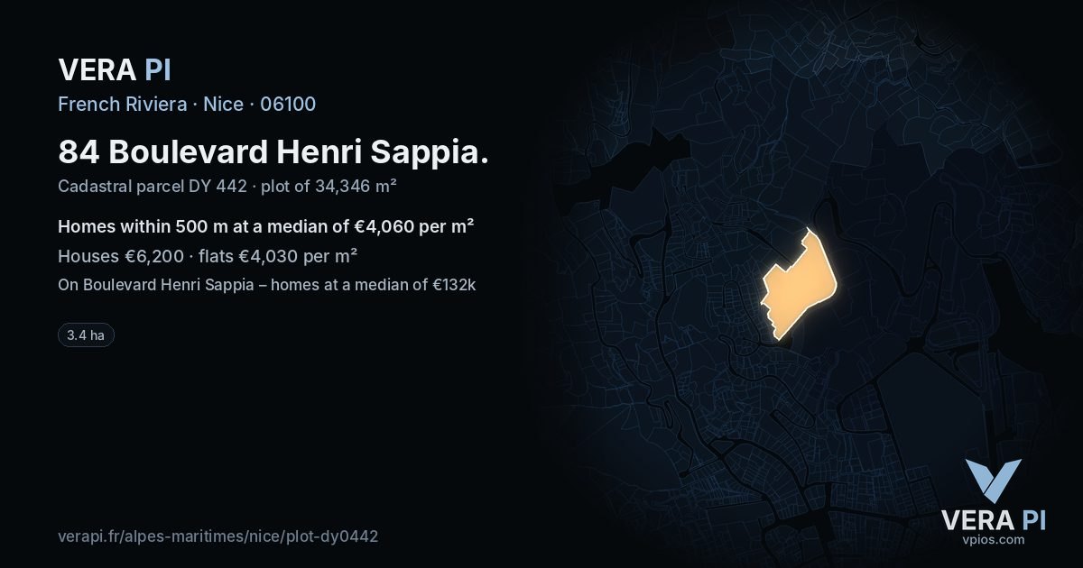 84 Boulevard Henri Sappia, Nice at night – the plot lit, the parcels around coloured by the prices near them