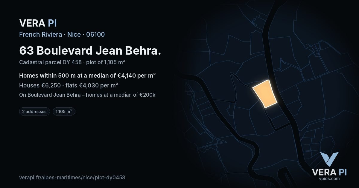 63 Boulevard Jean Behra, Nice at night – the plot lit, the parcels around coloured by the prices near them