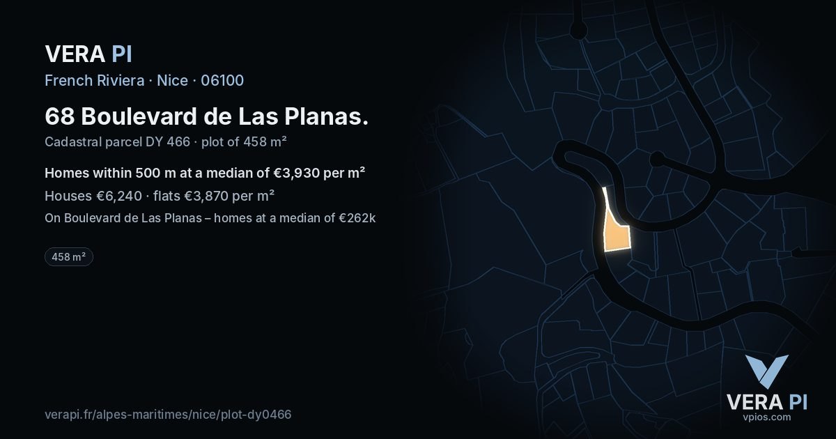 68 Boulevard de Las Planas, Nice at night – the plot lit, the parcels around coloured by the prices near them