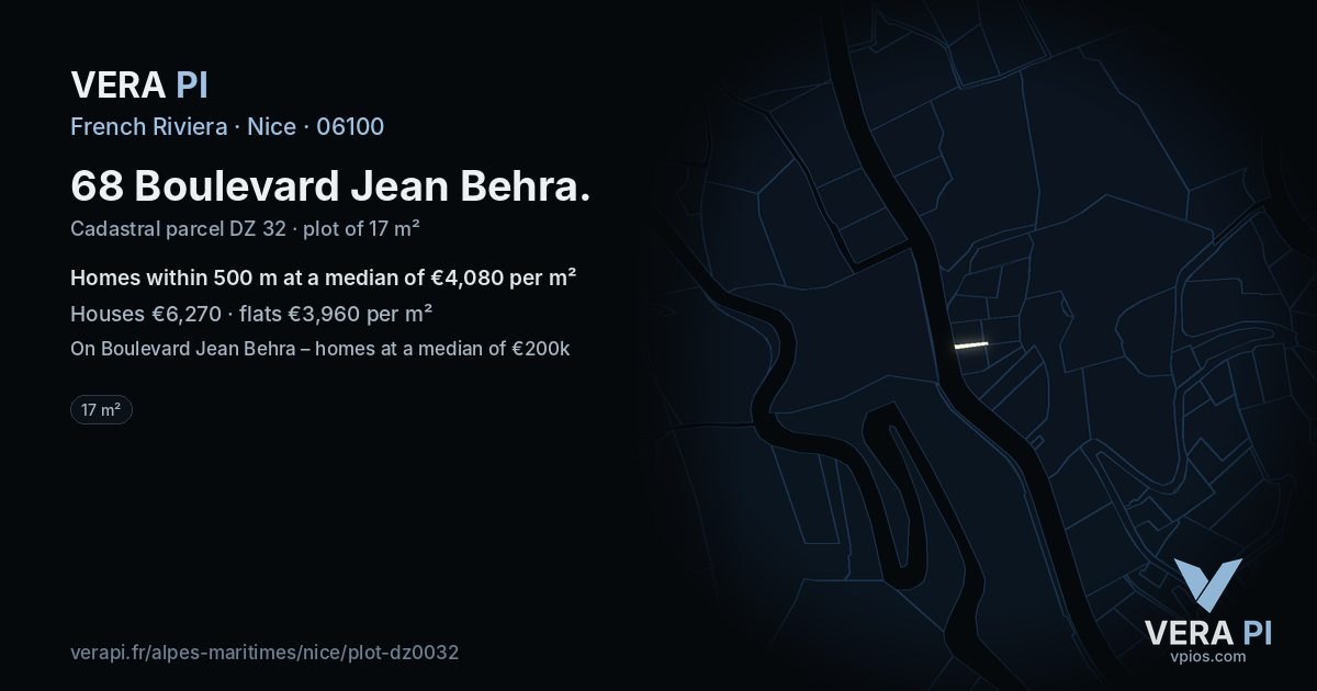 68 Boulevard Jean Behra, Nice at night – the plot lit, the parcels around coloured by the prices near them