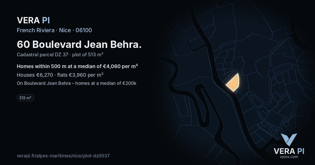 60 Boulevard Jean Behra, Nice at night – the plot lit, the parcels around coloured by the prices near them