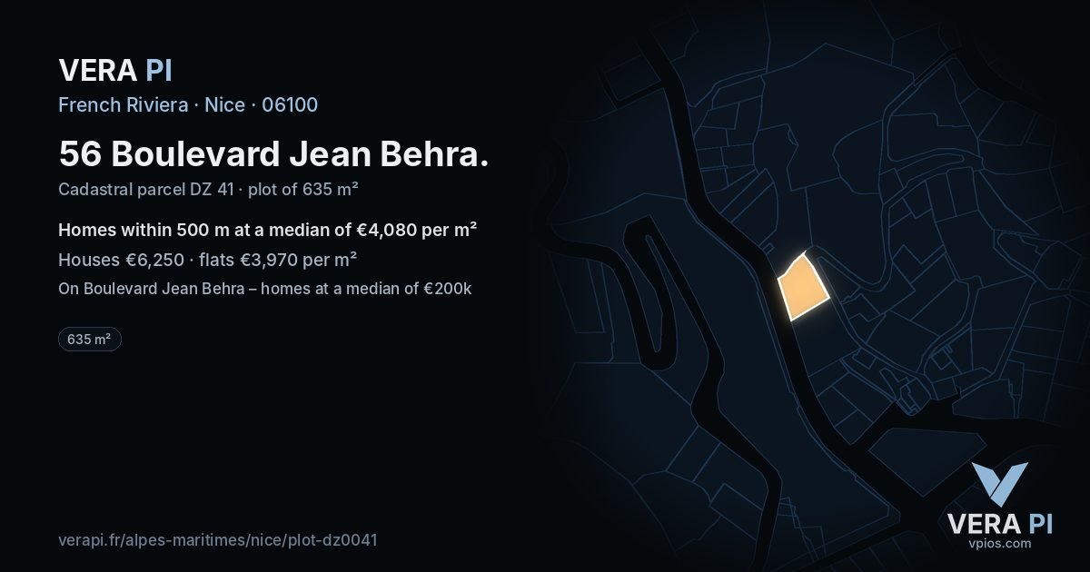 56 Boulevard Jean Behra, Nice at night – the plot lit, the parcels around coloured by the prices near them