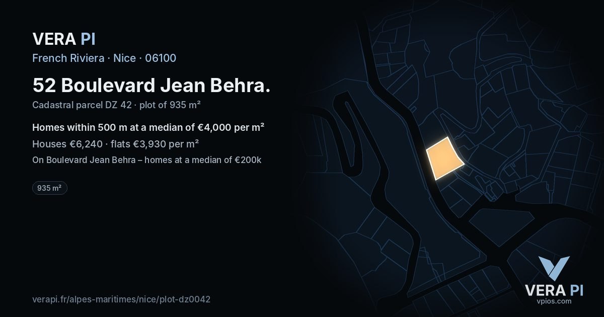 52 Boulevard Jean Behra, Nice at night – the plot lit, the parcels around coloured by the prices near them