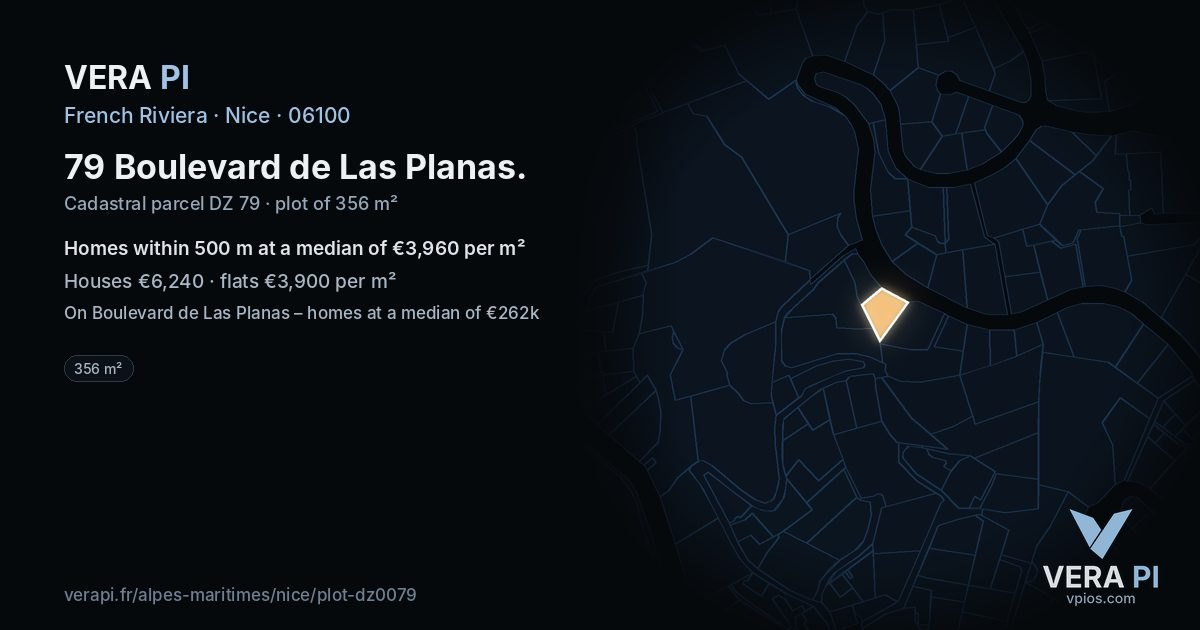 79 Boulevard de Las Planas, Nice at night – the plot lit, the parcels around coloured by the prices near them