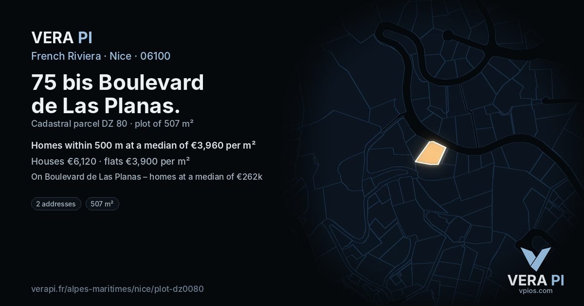 75 bis Boulevard de Las Planas, Nice at night – the plot lit, the parcels around coloured by the prices near them