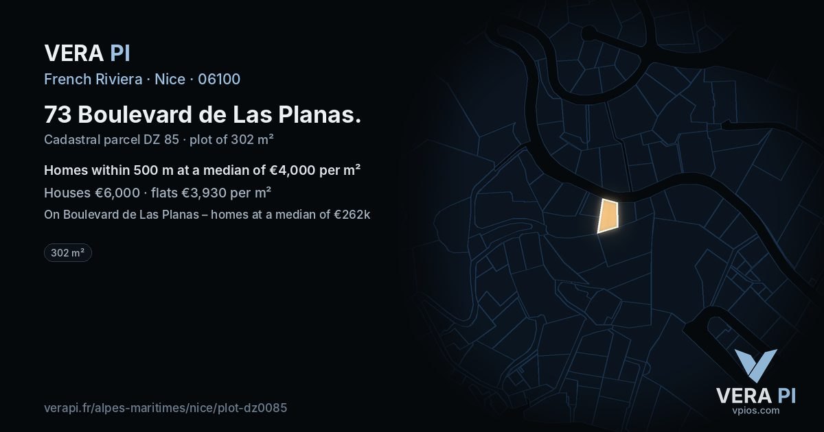 73 Boulevard de Las Planas, Nice at night – the plot lit, the parcels around coloured by the prices near them