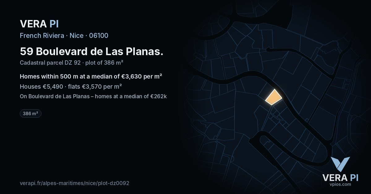 59 Boulevard de Las Planas, Nice at night – the plot lit, the parcels around coloured by the prices near them