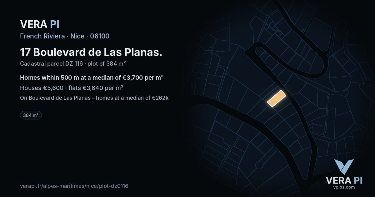 17 Boulevard de Las Planas, Nice at night – the plot lit, the parcels around coloured by the prices near them