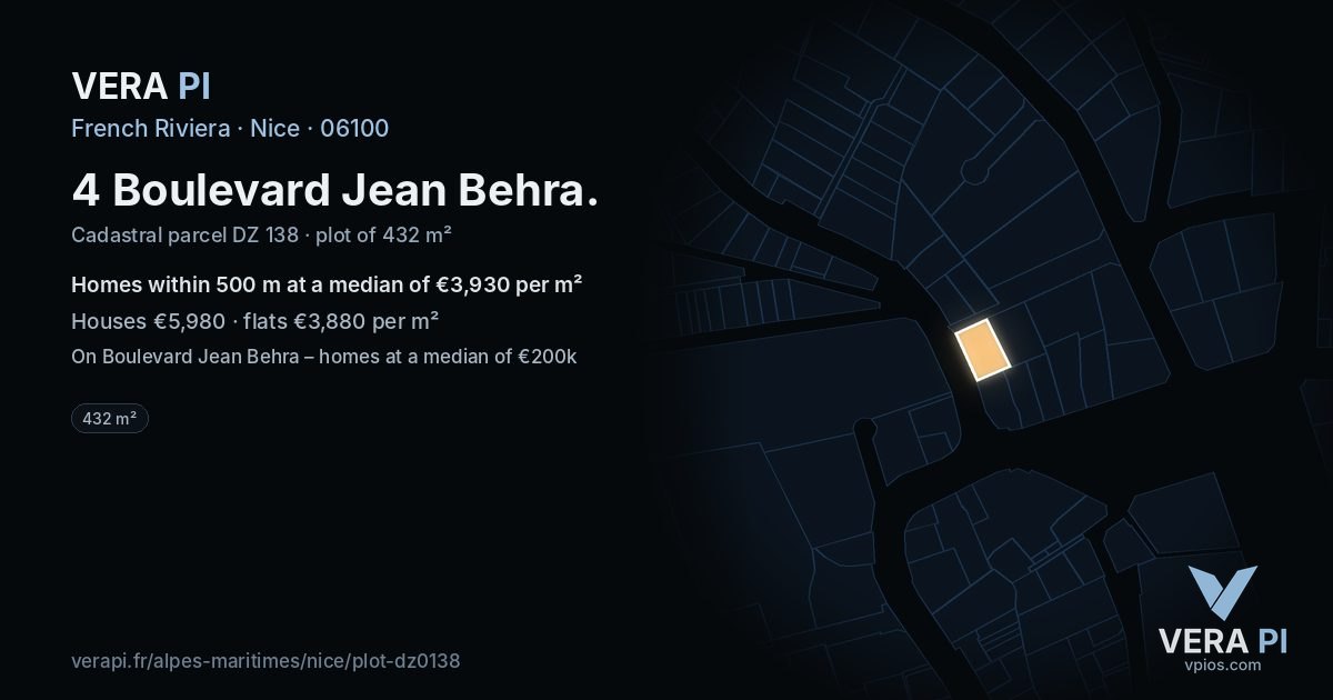 4 Boulevard Jean Behra, Nice at night – the plot lit, the parcels around coloured by the prices near them
