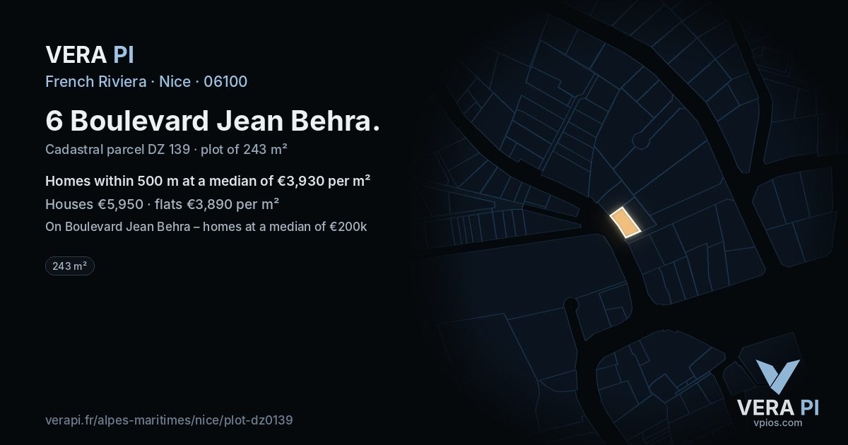 6 Boulevard Jean Behra, Nice at night – the plot lit, the parcels around coloured by the prices near them