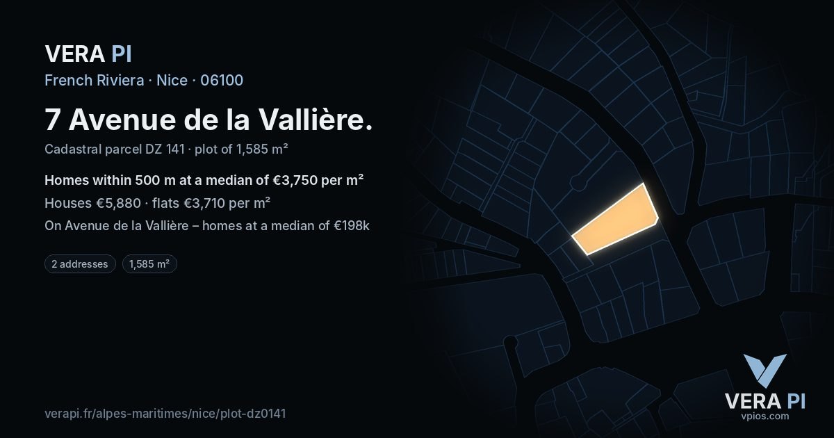 7 Avenue de la Vallière, Nice at night – the plot lit, the parcels around coloured by the prices near them