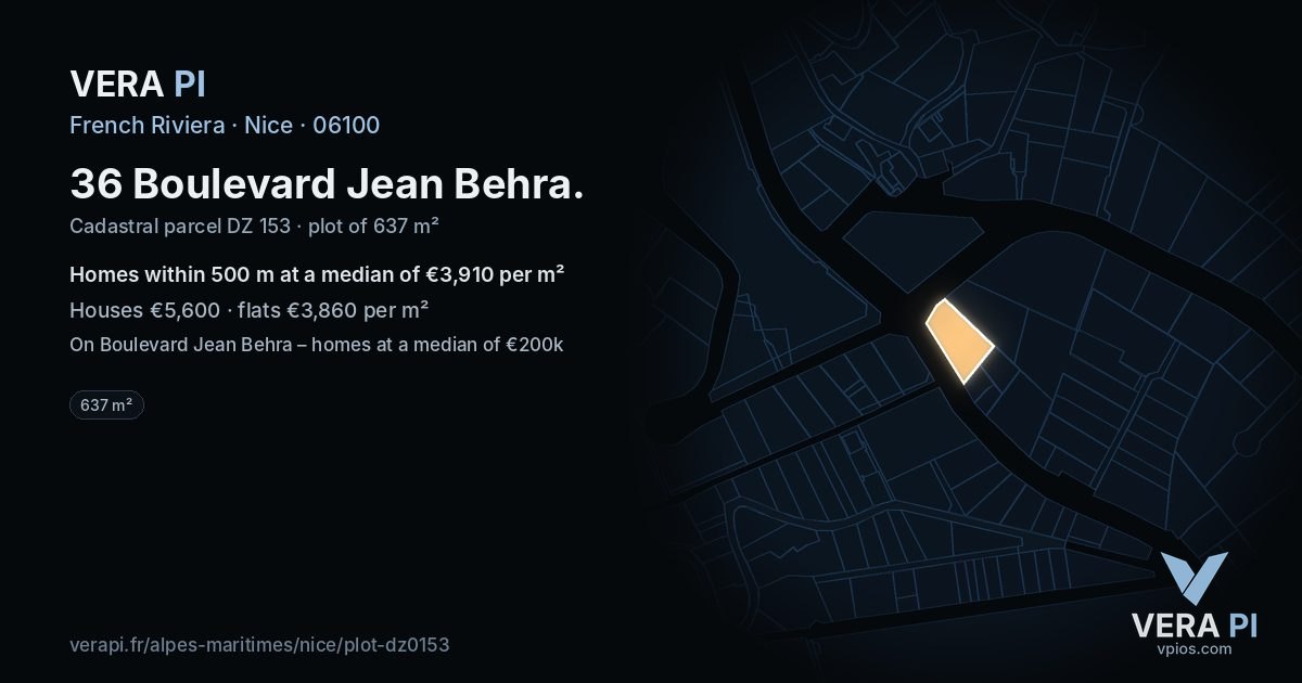 36 Boulevard Jean Behra, Nice at night – the plot lit, the parcels around coloured by the prices near them