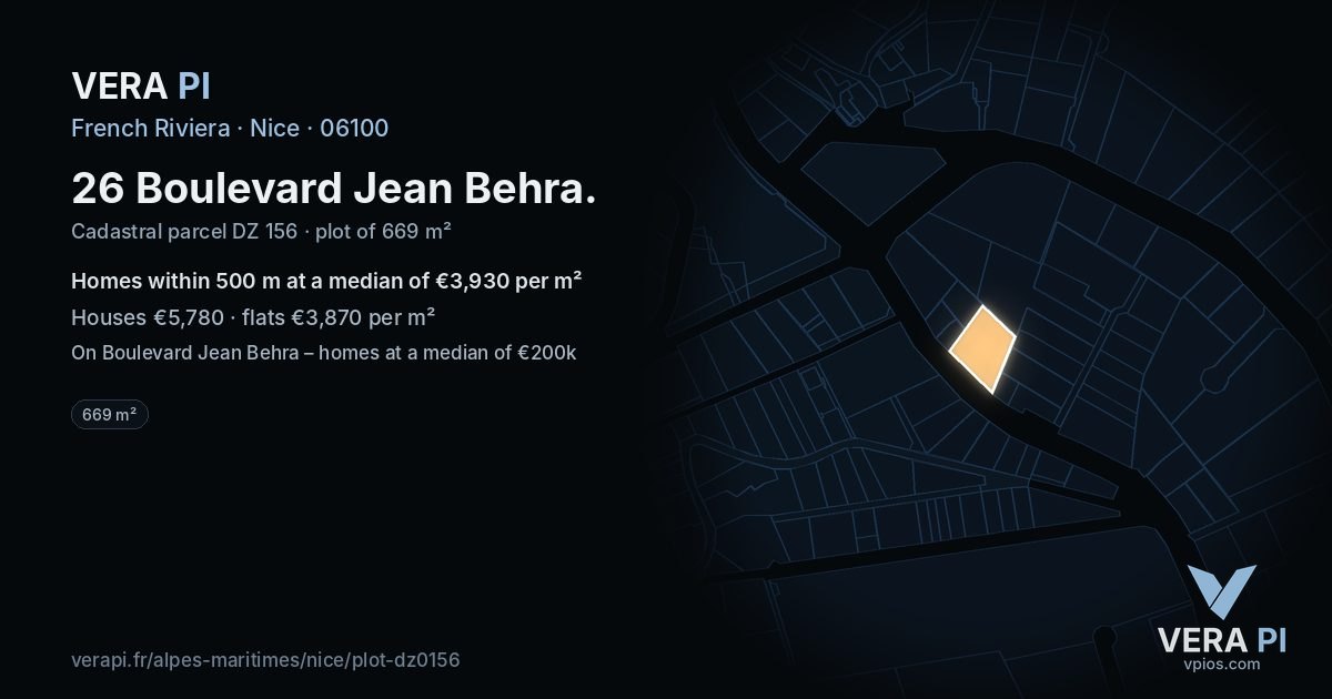 26 Boulevard Jean Behra, Nice at night – the plot lit, the parcels around coloured by the prices near them
