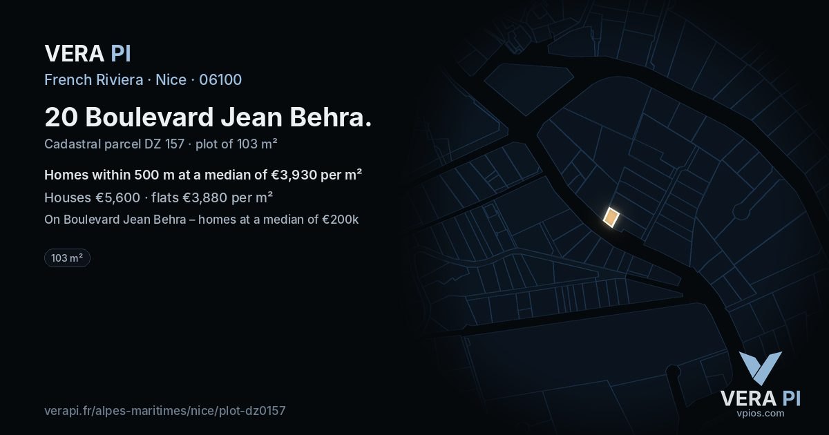 20 Boulevard Jean Behra, Nice at night – the plot lit, the parcels around coloured by the prices near them