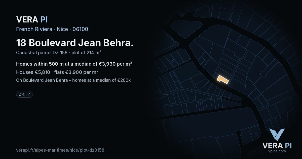 18 Boulevard Jean Behra, Nice at night – the plot lit, the parcels around coloured by the prices near them