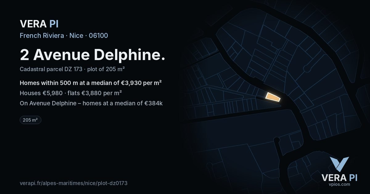 2 Avenue Delphine, Nice at night – the plot lit, the parcels around coloured by the prices near them