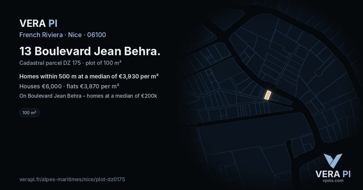 13 Boulevard Jean Behra, Nice at night – the plot lit, the parcels around coloured by the prices near them
