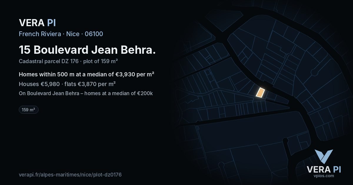 15 Boulevard Jean Behra, Nice at night – the plot lit, the parcels around coloured by the prices near them