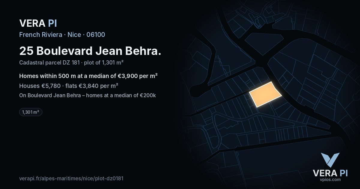 25 Boulevard Jean Behra, Nice at night – the plot lit, the parcels around coloured by the prices near them
