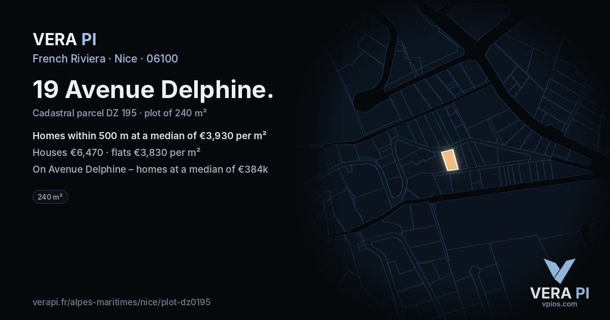 19 Avenue Delphine, Nice at night – the plot lit, the parcels around coloured by the prices near them